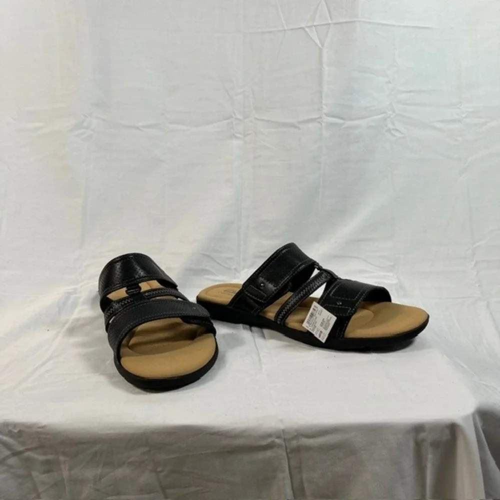 Clarks Leisa Ale Ave Sandals Women's 9.5 M Black Leather Slides NWB Comfort